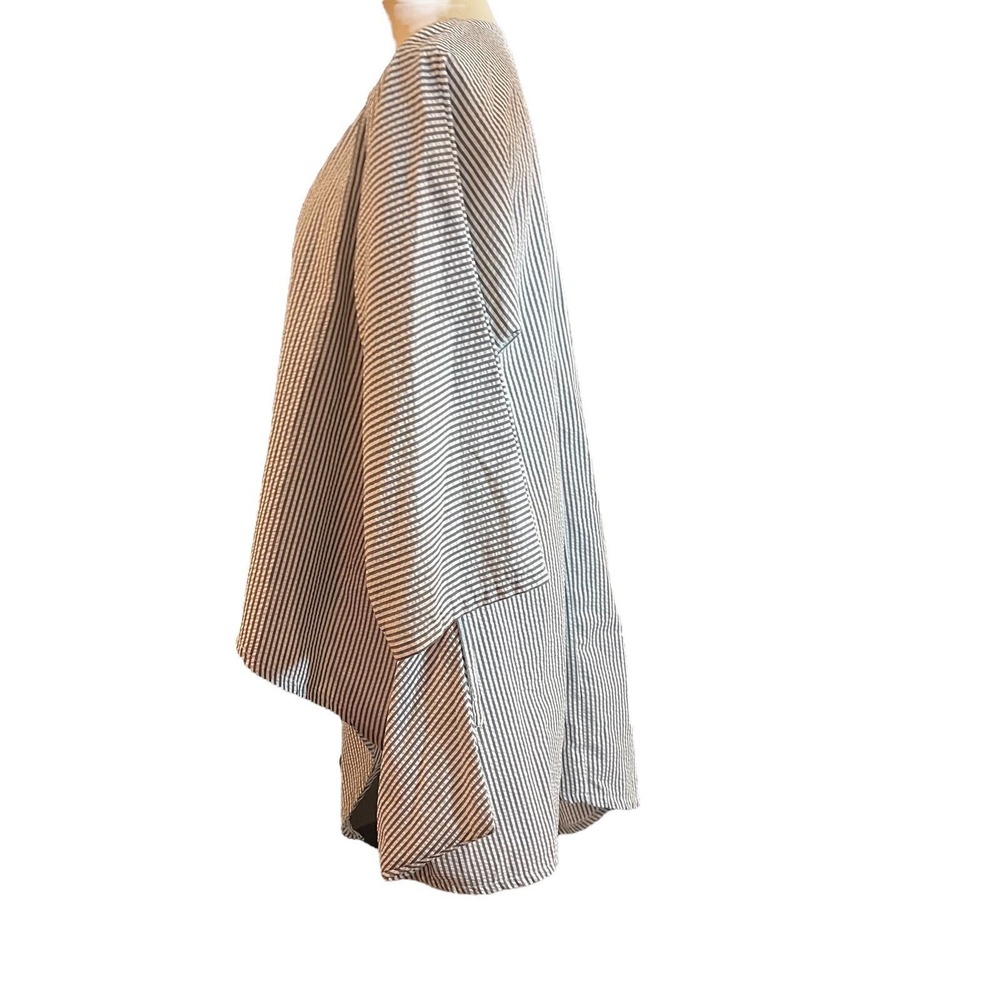 Striped Tie Front Cardigan Asymmetrical Lagenlook Boho Grunge Cover Up Size M - Picture 11 of 13